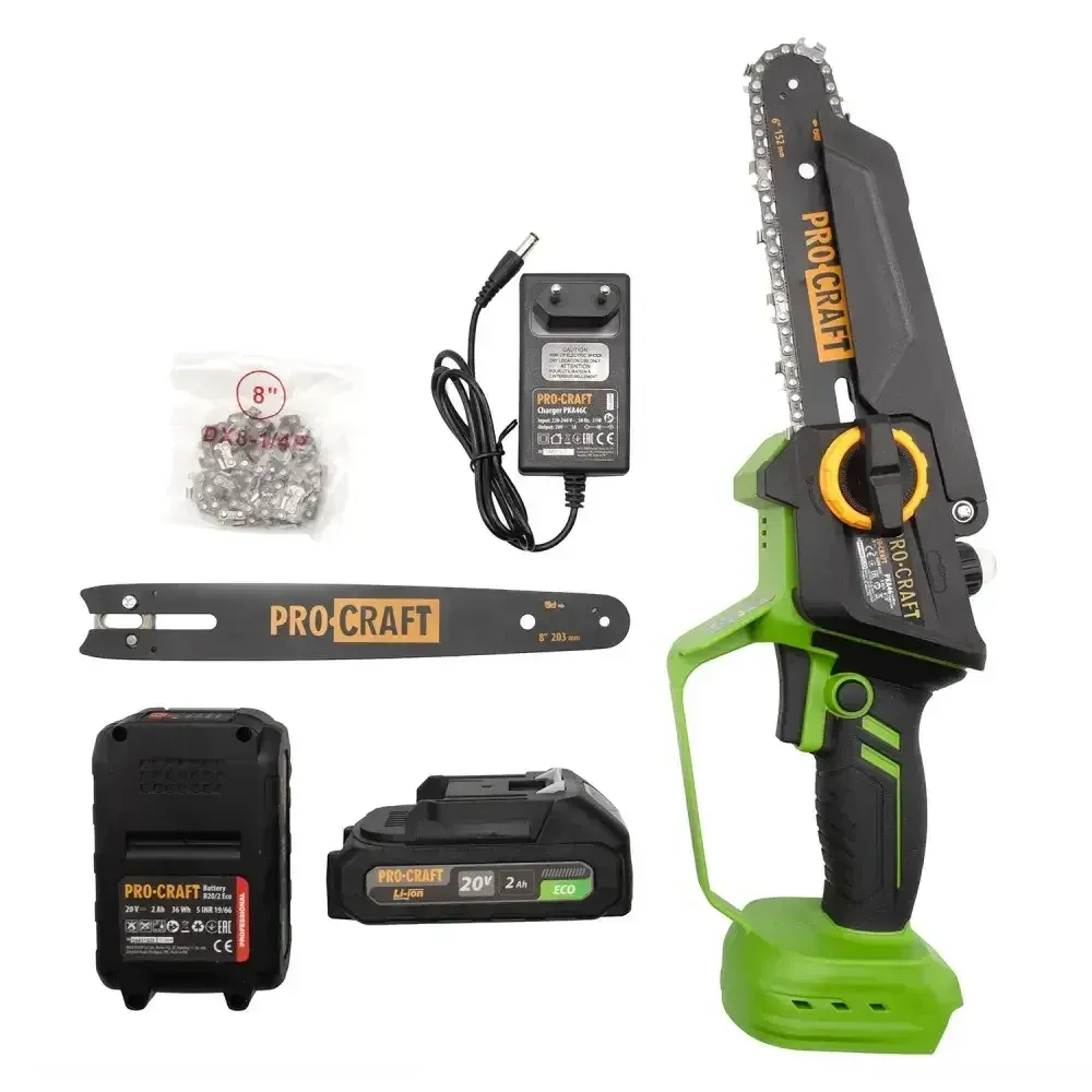 Мини пила с двумя аккумуляторами в кейсе Procraft PKA46,Безщеточная минипила 2 Шины и Цепочка, Менее цепная пила Львов - изображение 8