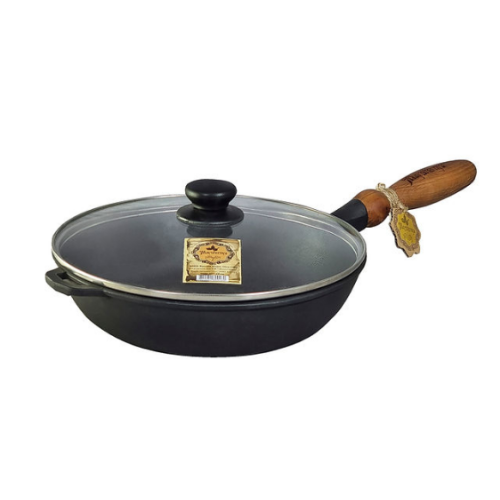 Сковорідка 24*6см скляна кришка з дерев'яною ручкою чавунна лита Т304С3 Майстерня Житомир - фото 1