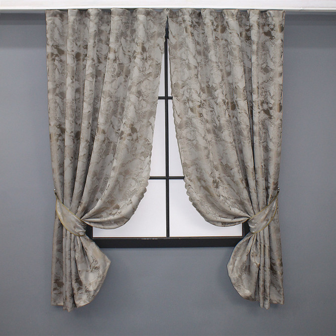 Комплект коротких штор VR-Textil Жакард Мармур Al3 № 1596ш Світло-сірий з мокко 145х170 см 2 шт (35-0268) Київ - фото 1