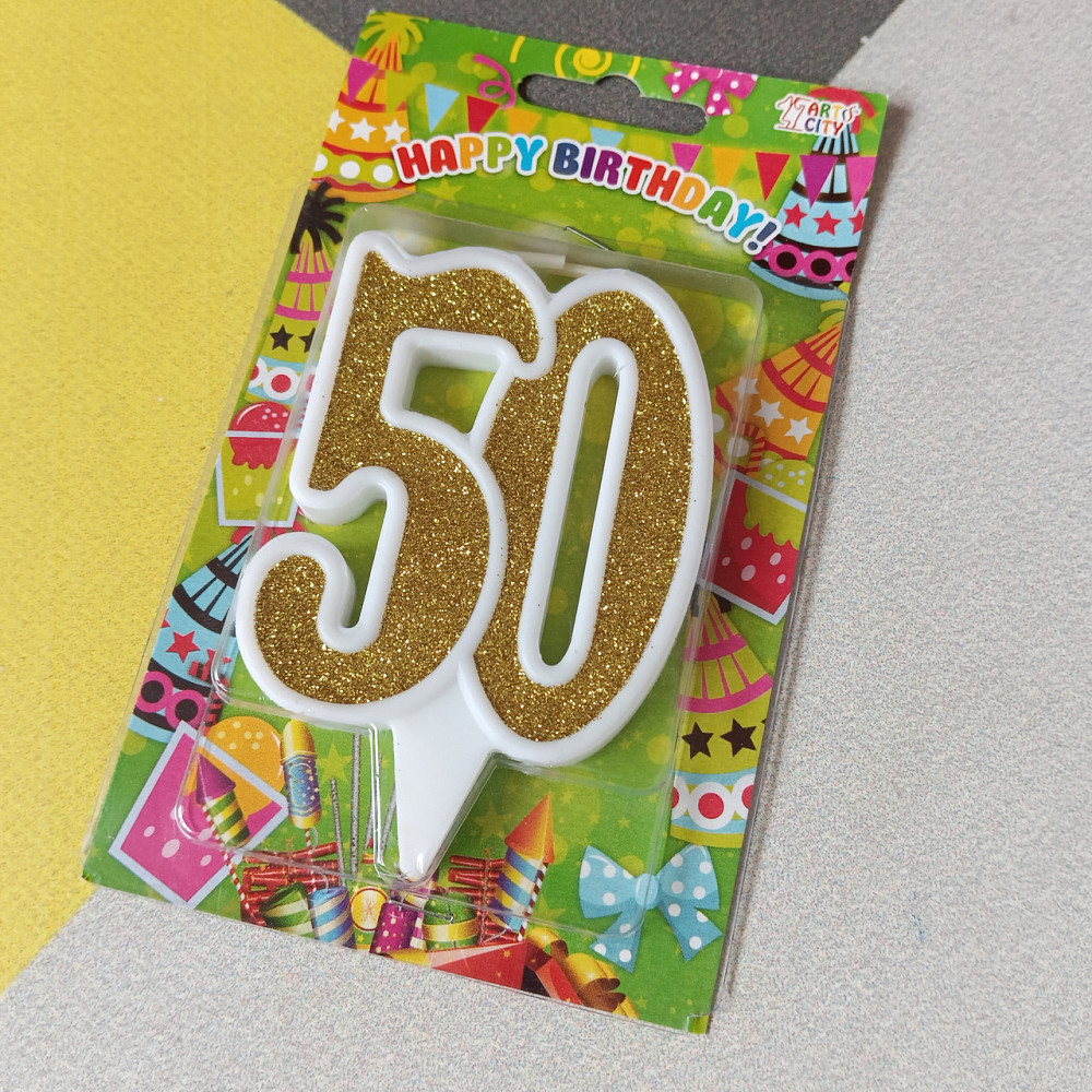 Свеча для торта 50 цифра блеск золото Киев - изображение 2