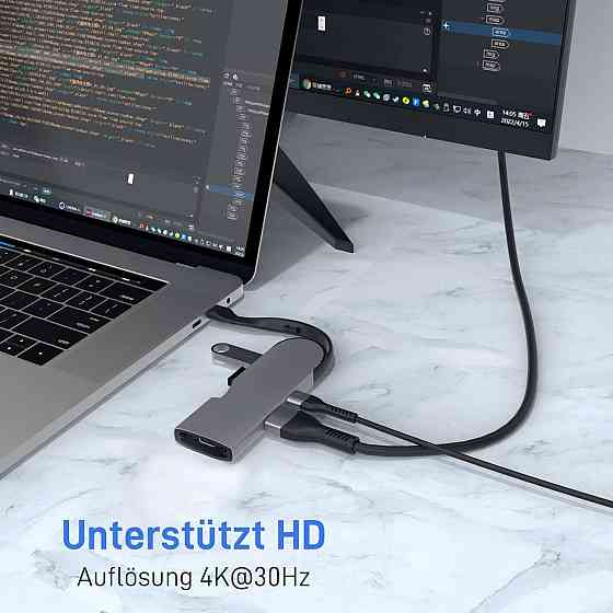USB-хаб Prolink 5-в-1, адаптер USB-C – HDMI 4K, 2×USB 3.0, PD 60W, сумісний з MacBook, iPad, Surface Київ