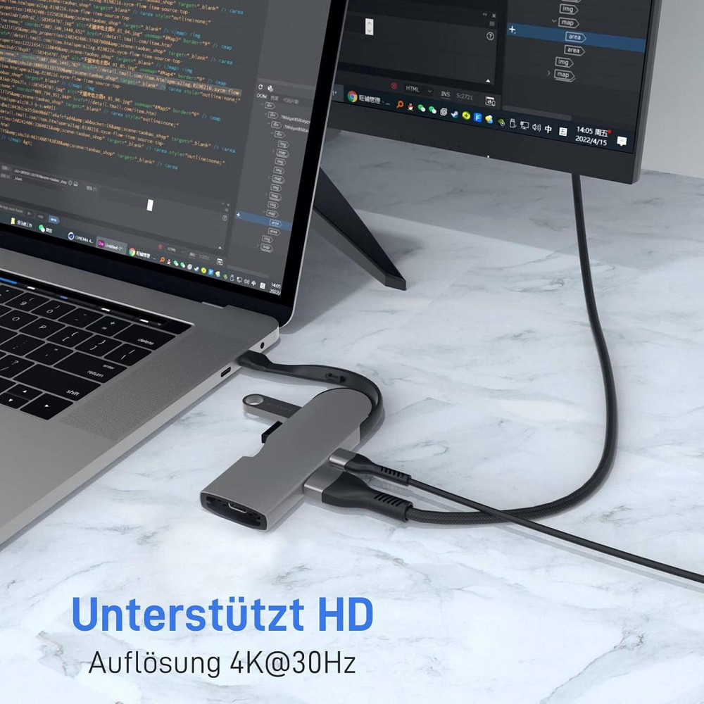 USB-хаб Prolink 5-в-1, адаптер USB-C – HDMI 4K, 2×USB 3.0, PD 60W, совместим с MacBook, iPad, Surface, Galaxy Киев - изображение 3
