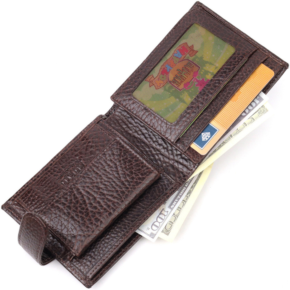 Вместительный мужской кошелек с хлястиком из натуральной кожи KARYA 21078 Коричневый Киев - изображение 4