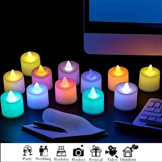Разноцветные LED-свечи для декора, 24 шт, теплый свет Киев