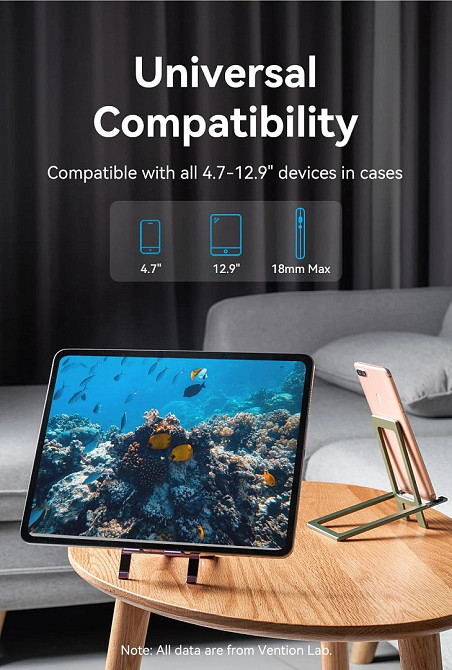 Тримач для телефона Vention Portable Cell Phone Stand Holder for Desk Aluminum Alloy Type Gray (KCZH0) Київ - фото 13