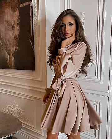 Женское вечернее романтичное мини платье шелк Бежевий Одесса