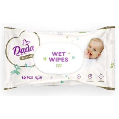 Детские влажные салфетки Dada Elite Care с первых дней жизни, с клапаном, 80шт (4823071659733) Винница - изображение 1