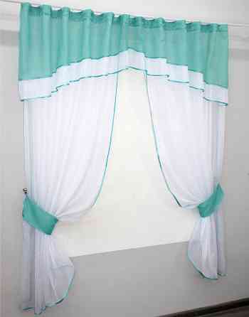 Кухонный комплект VR-Textil № 084к шторки с ламбрекеном белый с бирюзовым 280х170 см (52-0566) Киев