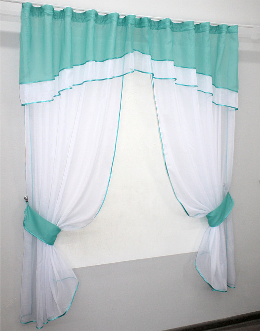Кухонный комплект VR-Textil № 084к шторки с ламбрекеном белый с бирюзовым 280х170 см (52-0566) Киев - изображение 2