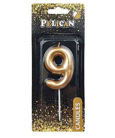 Свічка для торта 9 ЗОЛОТО 6см. 866019 ТМ PELICAN Київ