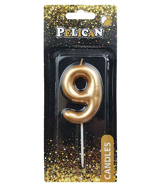 Свічка для торта 9 ЗОЛОТО 6см. 866019 ТМ PELICAN Київ - фото 1