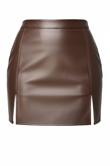 Спідниця жіноча Gritana 956 з екошкіри коротка з розрізами коричнева, коричневий, L Київ - фото 3
