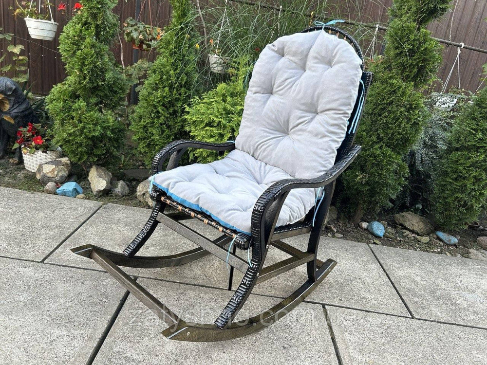 Кресло качалка черная с голубой накидкой Киев - изображение 1