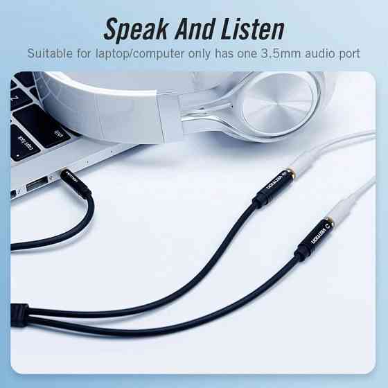 Перехідник аудіо Jack 3.5mm TRRS M -> 2X 3.5mm F (мікрофон + навушники) чорний Vention Вінниця