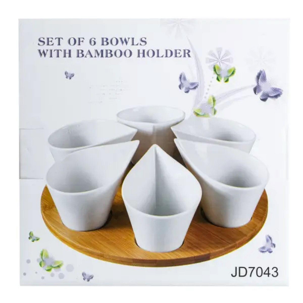 Набір фарфорових баночок для спецій на бамбуковій підставці Київ - фото 5