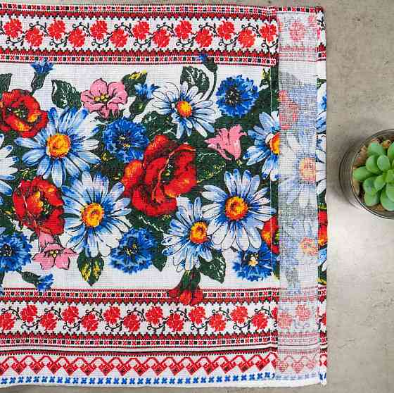 Рушник вафельний з принтом вишивки та квітами GM Textile 35х61см 180г/м2 (Різнокольоровий) Суми