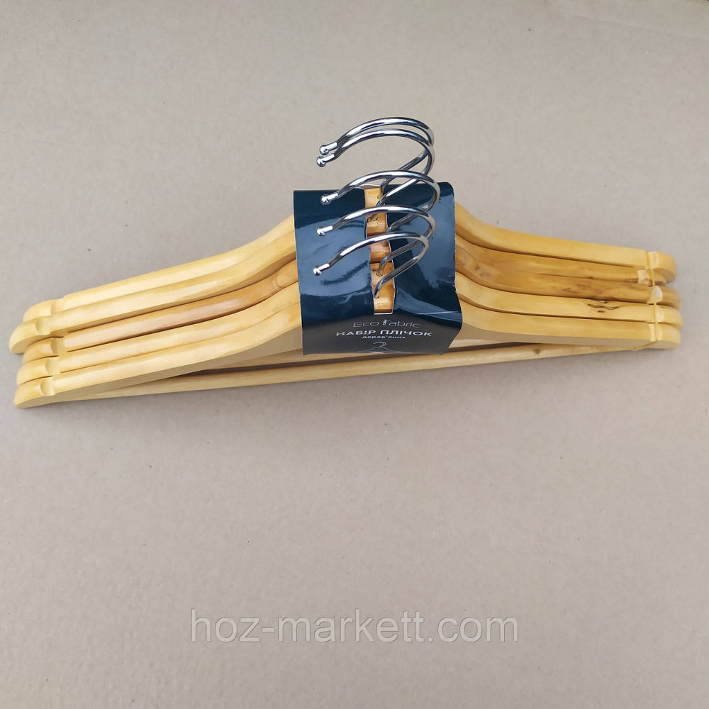 Вішалки плічка для одягу дерев'яні лаковані 5 шт. в уп із хромованим поворотним гачком Харків - фото 7