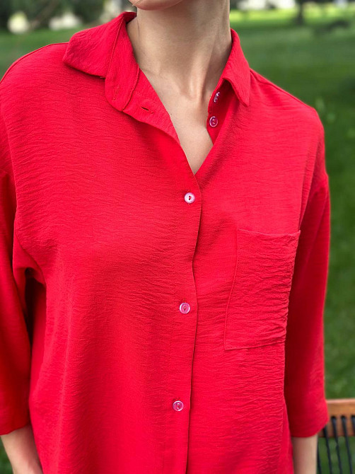 Жіночий літній костюм з жатки - сорочка + шорти Червоний S Харків - фото 3