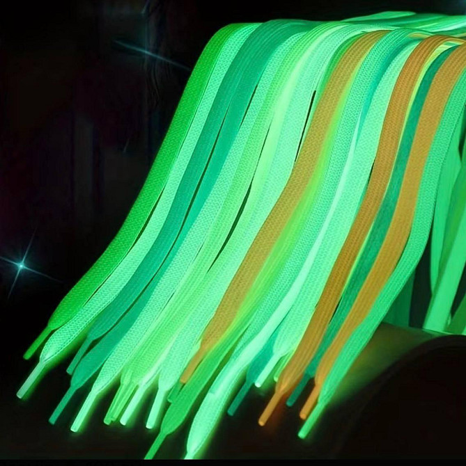 Шнурки светящиеся в темноте 100 см набор 6 шт разные цвета, люминесцентные плоские для кроссовок Киев - изображение 2
