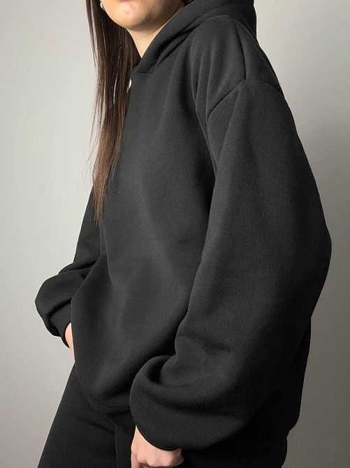 Унісекс худі оверсайз крою з принтом поцілунки турецька Тринитка на флісі Чорний Одеса - фото 4