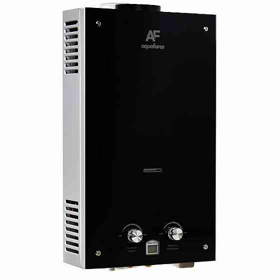Газова колонка димохідна Aquaforce GPN10-2 чорне скло автоматичний газовий водонагрівач 10 л/хв розпал від батарейок Київ