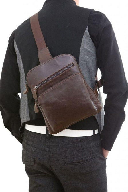 Шкіряна чоловіча сумка через плече для документів та міста Vintage 14185 Коричнева Київ - фото 19