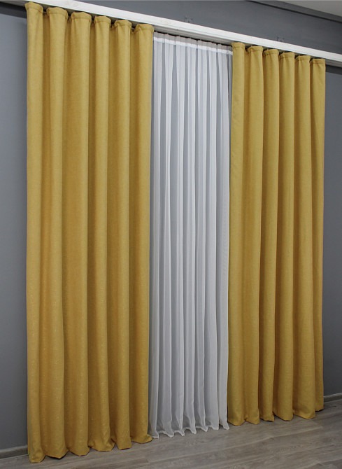 Комплект готовых штор VR-Textil Лен № 1449ш Желтый 150х270 см 2 шт (33-0289) Киев - изображение 4