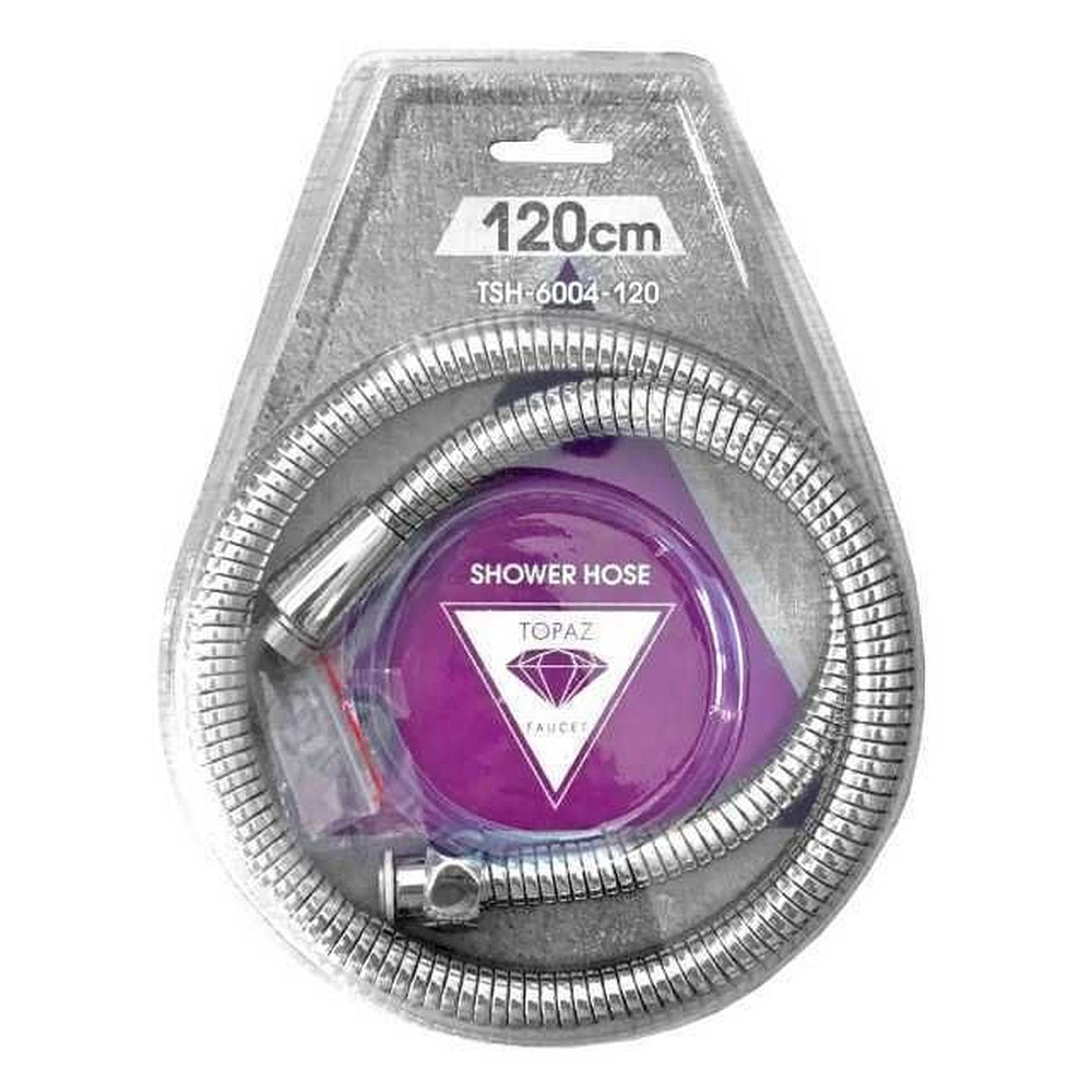 Шланг для душу TOPAZ TSH-6004-120 хром 120см посилений рухома гайка, Blister Тернопіль - фото 1