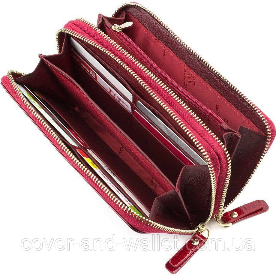Жіночий лаковий шкіряний гаманець на дві блискавки червоного кольору ST AE 238-2 Київ - фото 4