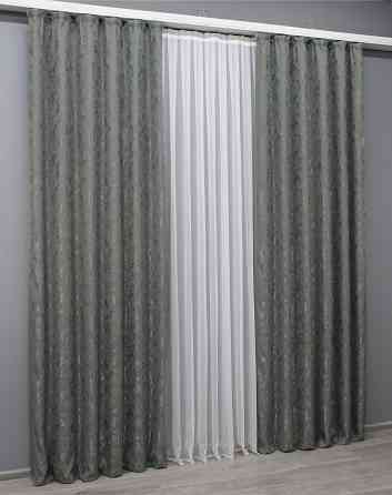 Комплект готових штор VR-Textil Льон мармур Pavliani AL № 1577ш Сірий 150х260 см 2 шт (33-0437) Київ