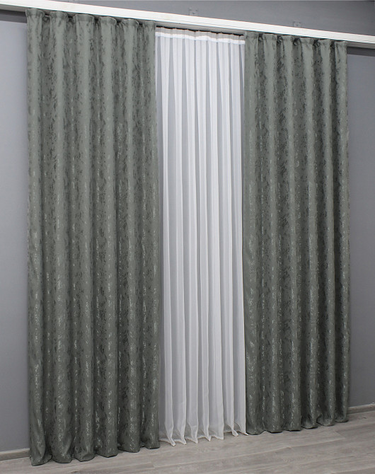 Комплект готових штор VR-Textil Льон мармур Pavliani AL № 1577ш Сірий 150х260 см 2 шт (33-0437) Київ - фото 4