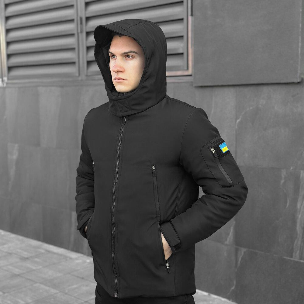 Чорна чоловіча зимова Куртка з капюшоном Pobedov Winter Jacket Motive ЗИМА В2 Київ - фото 4