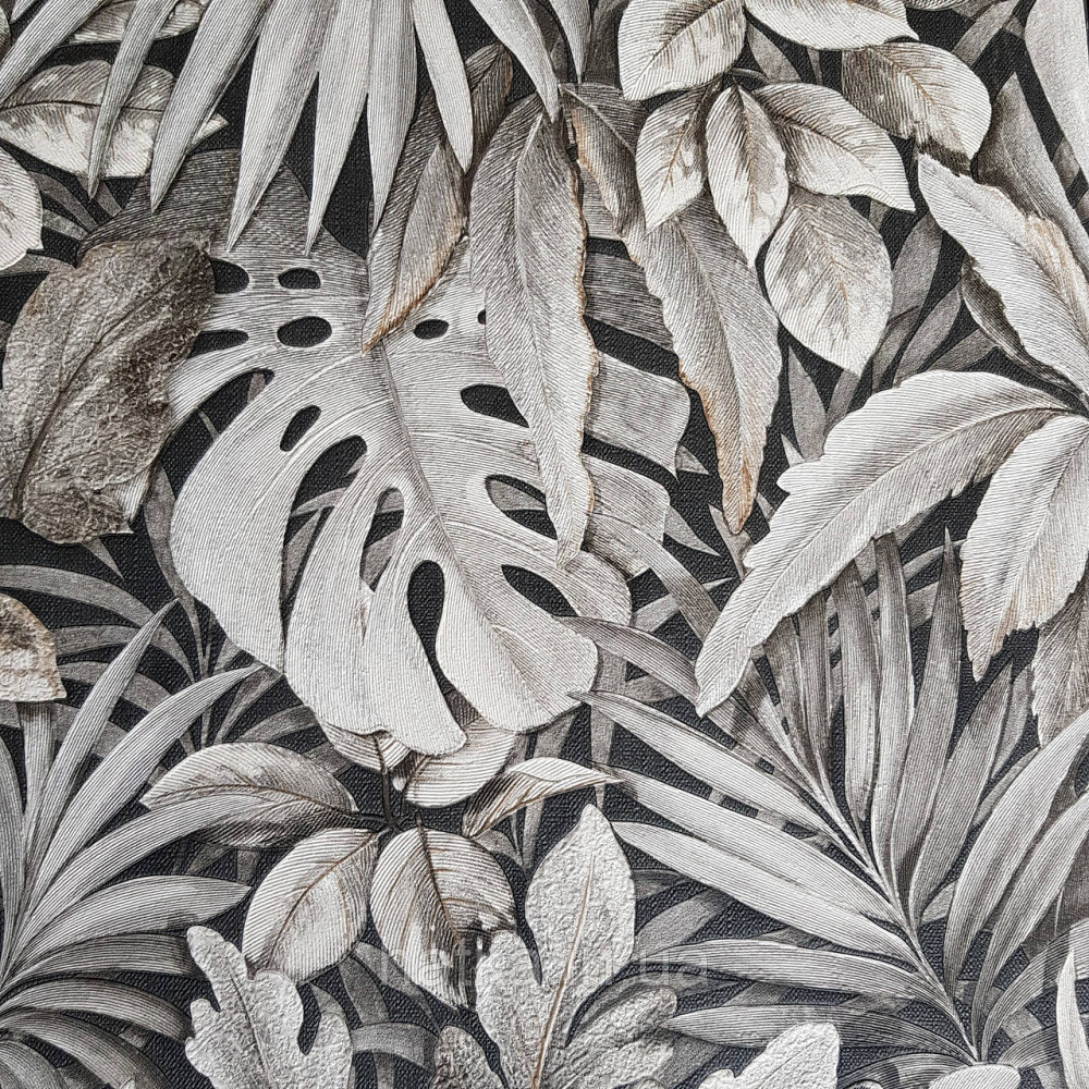 Шпалери метрові вінілові на флізелін Marburg Botanica листя монстери пальми чорні білі Київ - фото 1