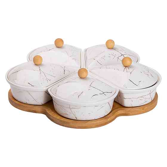 Менажница фарфоровая на вращающейся подставке 5 секций белая HP-1217 Киев