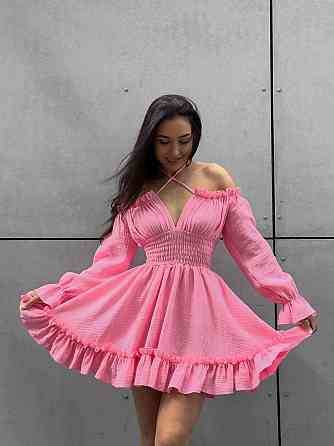 Женское летнее романтичное мини платье натуральный муслин Персик, 42/44 Одесса