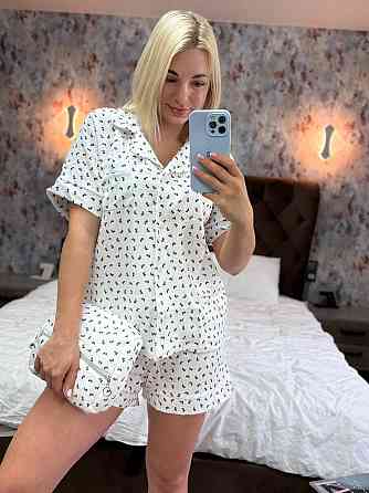 Женская пижама двойка + косметичка из натуральной ткани муслин Белый 2, 46/48 Одесса