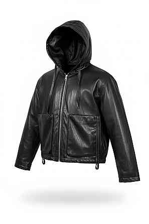 Куртка женская Ou Mai JY-08 из экокожи с капюшоном оверсайз черная, черный, XL Киев