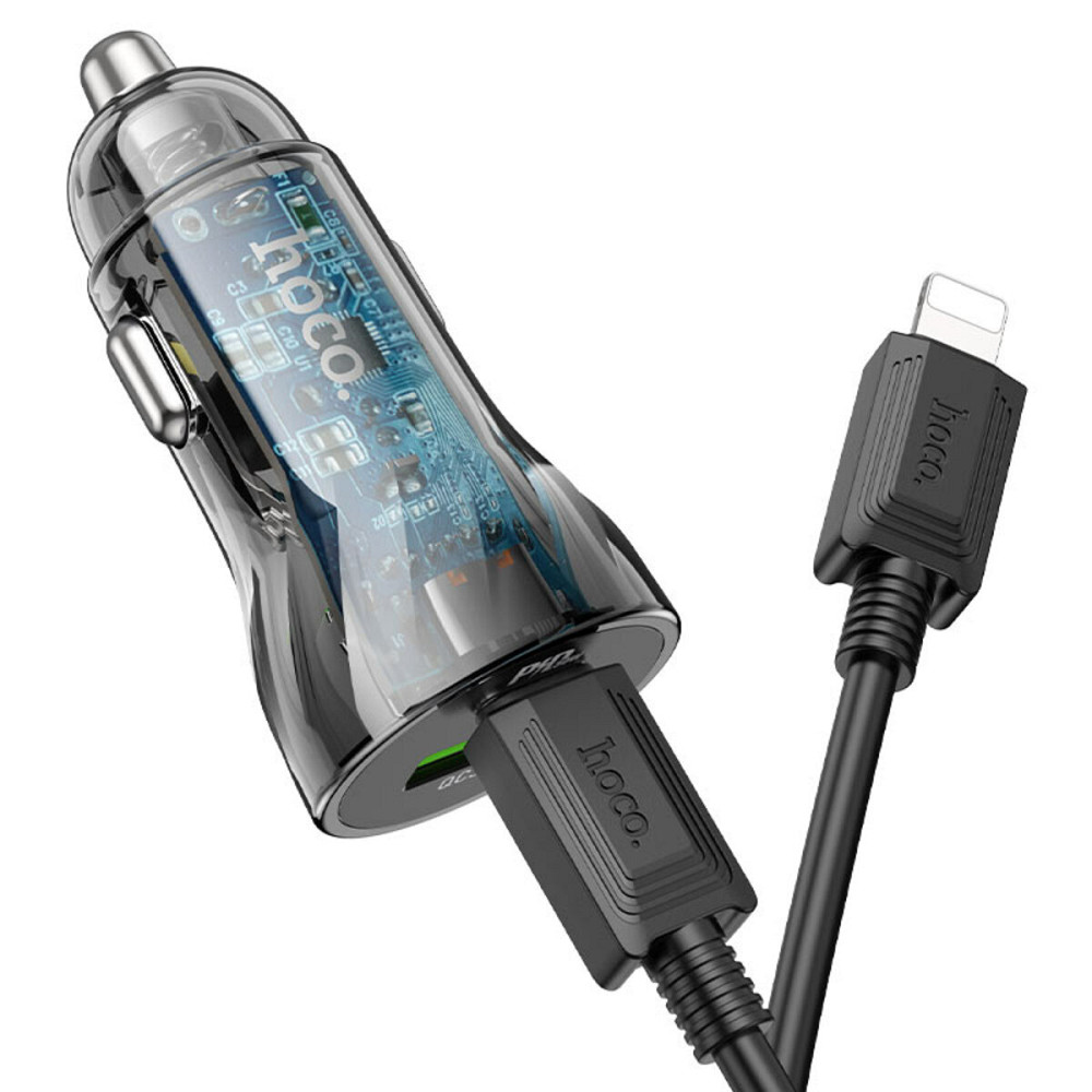 Автомобільний зарядний пристрій HOCO Z47A Transparent Discovery Edition dual port PD30W+QC3.0 car charger set(C to iP) Transparent Black (693147478229 Київ - фото 2