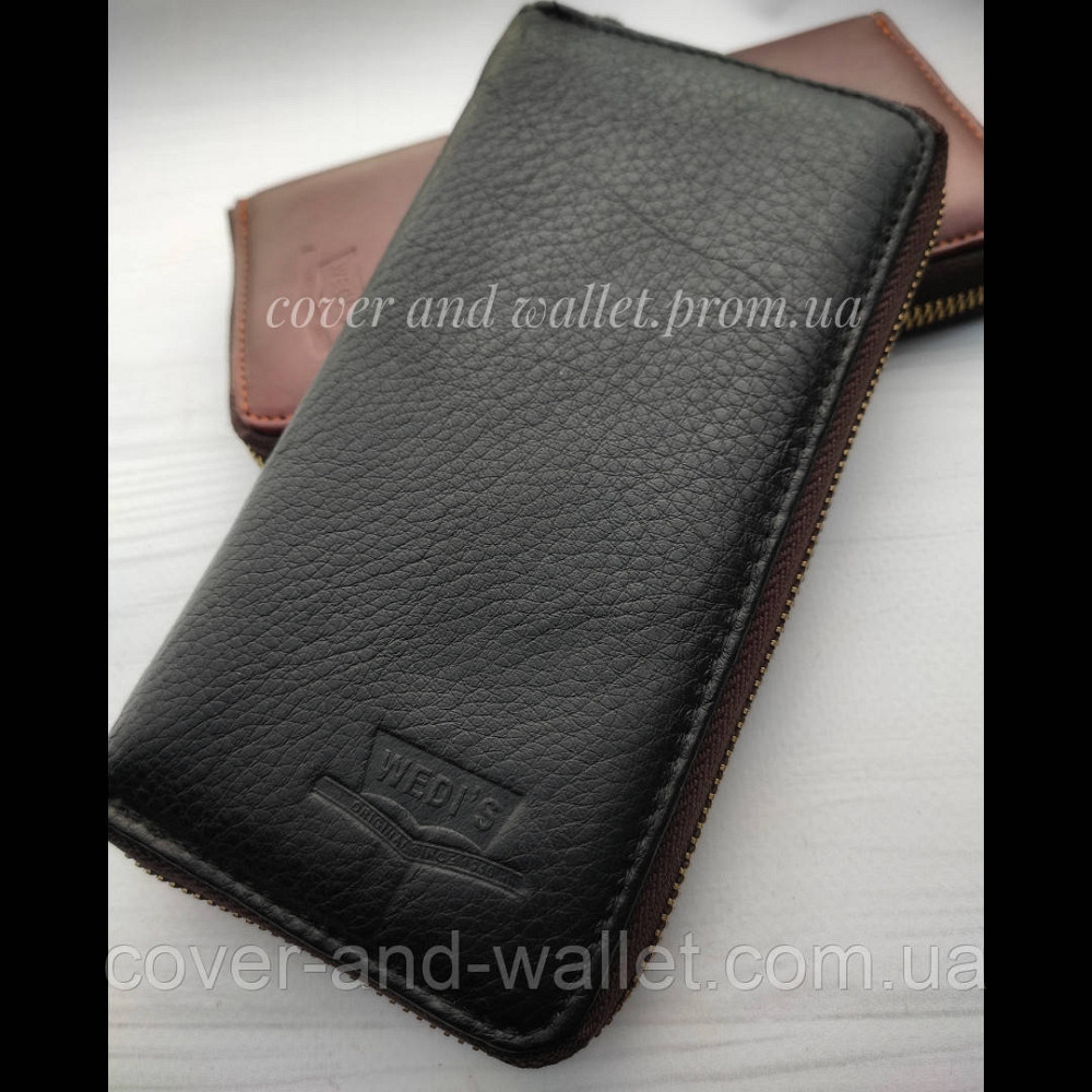 Стильний чоловічий шкіряний гаманець на одну блискавку бордового кольору Wedis Київ - фото 10