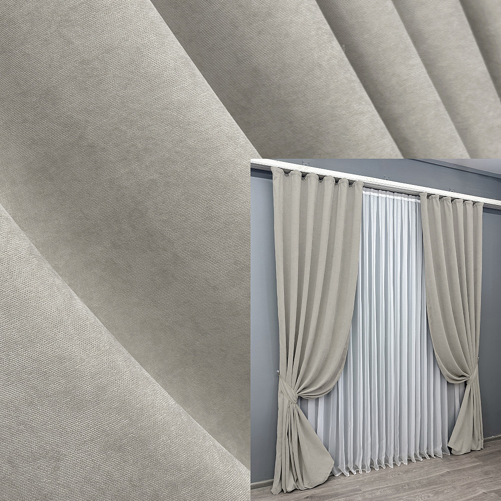 Комплект готовых штор VR-Textil Микровелюр Petek YL № 1803ш Светло-серый 150х270 см 2 шт (33-1068) Киев - изображение 1