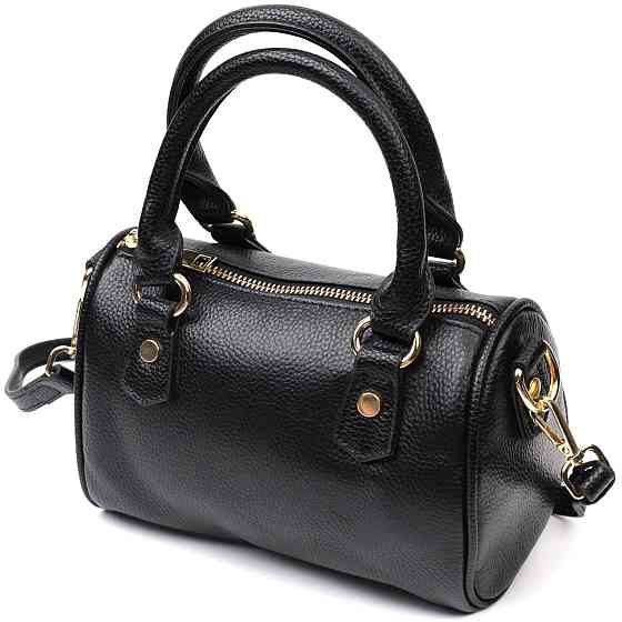 Элегантная женская сумка бочонок с двумя ручками из натуральной кожи Vintage 22353 Черная Киев