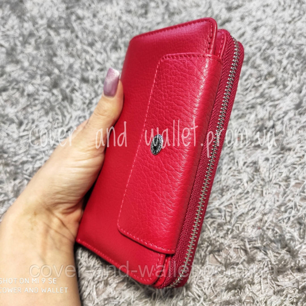 Женский красный кожаный кошелек клатч на молнии среднего размера ST Leather Киев - изображение 8