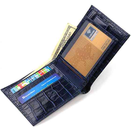 Красивый горизонтальный мужской бумажник среднего размера из натуральной кожи с тиснением под крокодила Киев