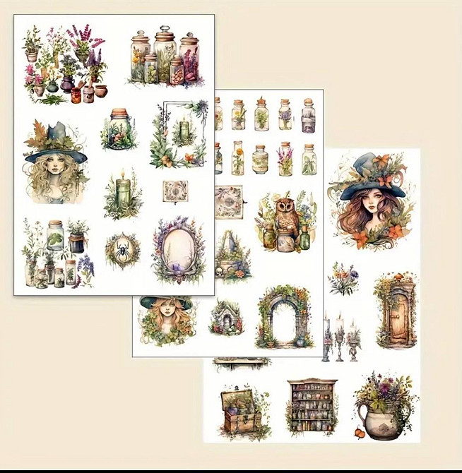 Набір вінтажних стікерів Зілля та магія – 40 шт Київ - фото 4