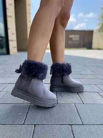 Женские ботинки 8323-6 серые эко-замша зима высота 18 см скрытая танкетка 7.5 см (1137) 38р.39р Коломия