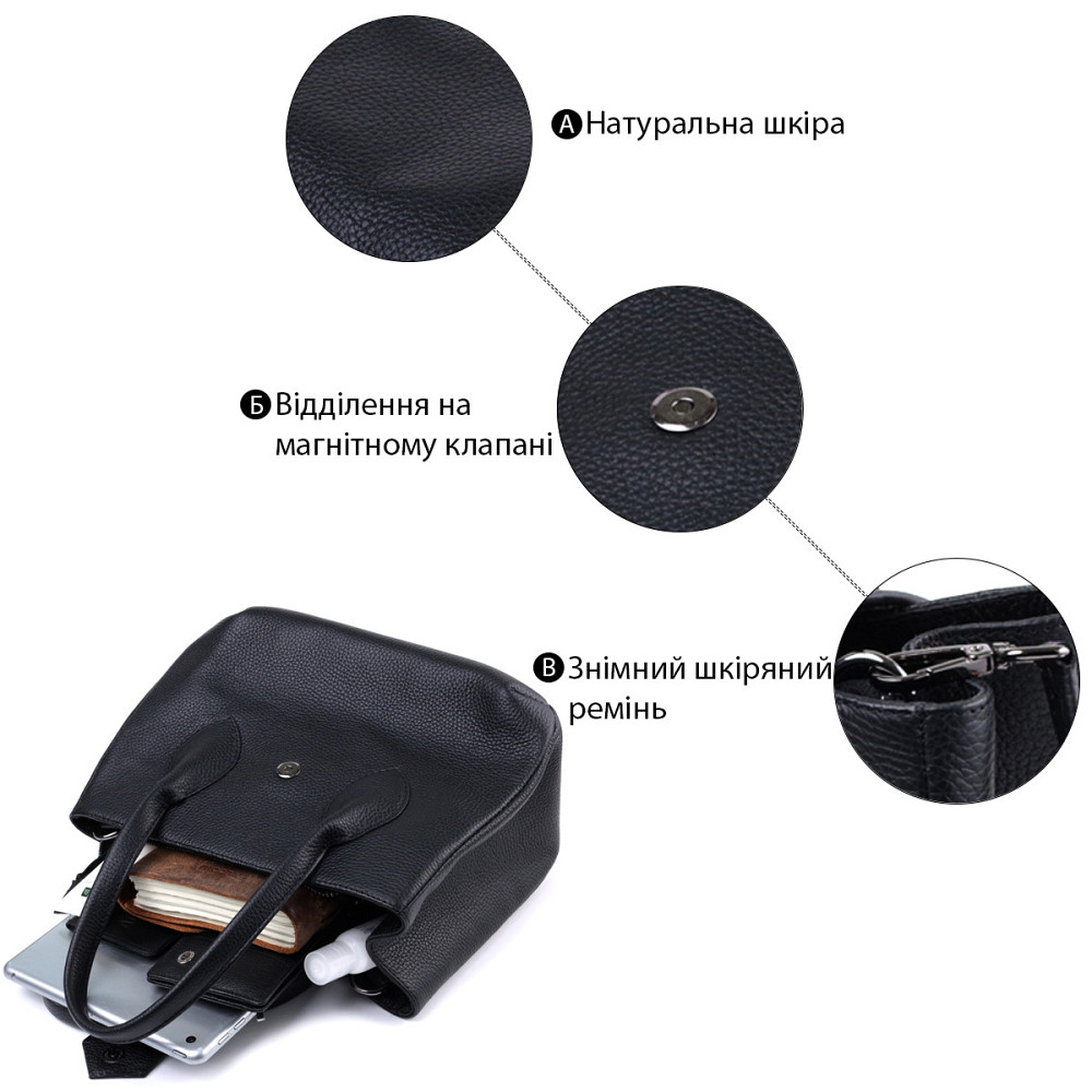 Чудова сумка жіноча з двома ручками з натуральної шкіри Чорна (SHVIGEL) Київ - фото 7