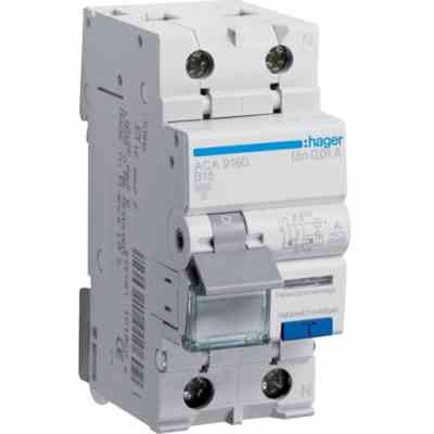 Диференціальний автоматичний вимикач Hager 1-п.+N 16A B 10mA (6kA) A (B) (ACA916D) Вінниця