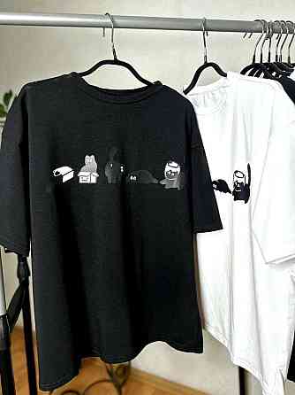 Женская стильная оверсайз футболка с минималистичным принтом котов кулир Черный Одесса