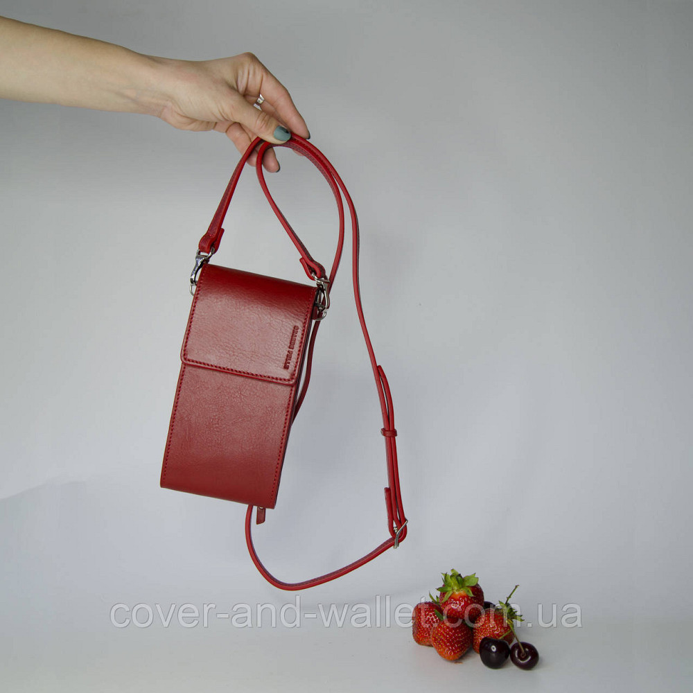 Женская красная кожаная сумка кошелек через плечо Grande Pelle Киев - изображение 2