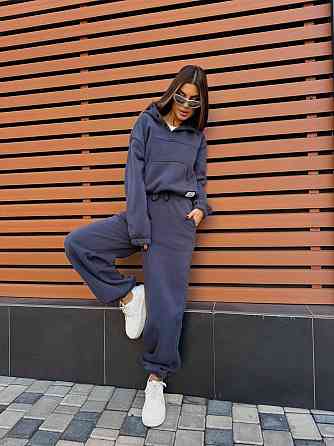 Жіночий стильний теплий повсякденний костюм-двійка на флісі Графіт, 42/44 Одеса